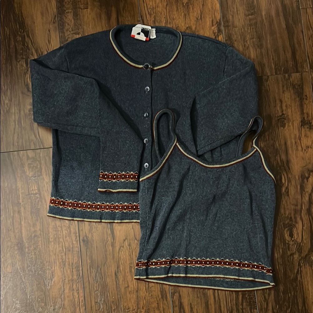 Vintage Blue Knit Cardigan and Tank Set